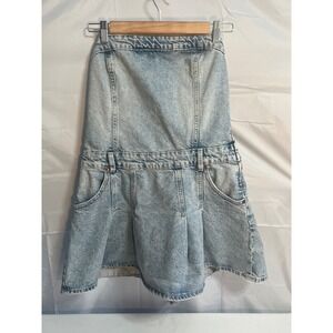 Zara Womens Strapless Denim Mini Dress Light Wash Blue  Style Sz Small Pleated